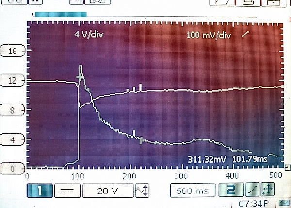 figure 1: a lab scope display of the relationship between voltage and amperage can provide valuable information about the condition of the starter and battery.